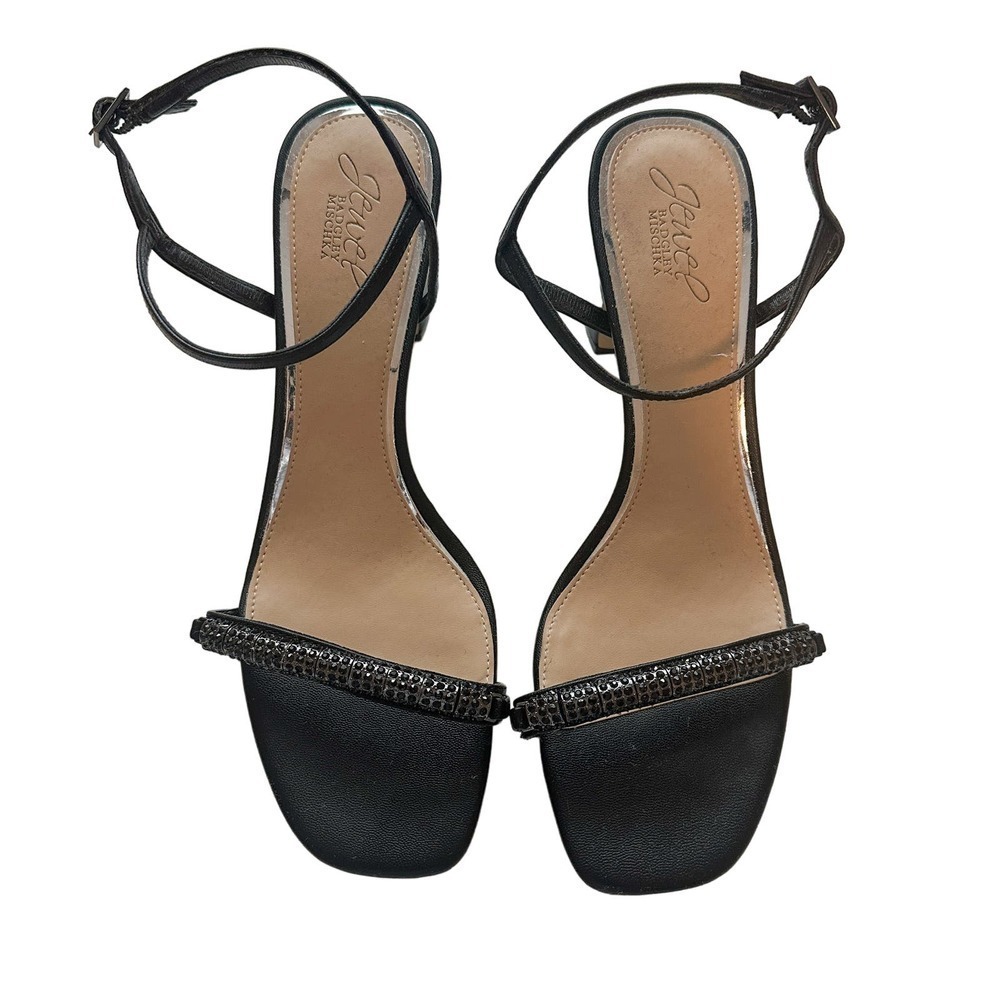 Badgley Mischka Jewel Charlee Embellished Block Heel Black Sandal Size 9.5